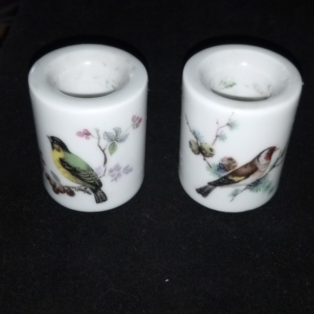 Vintage Decorative Bird Print Candle Holders (West Germany)